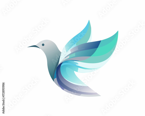 Abstract blue and teal bird with flowing wings