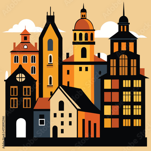 Classic european street scene with vintage architecture and cobblestone pathways
