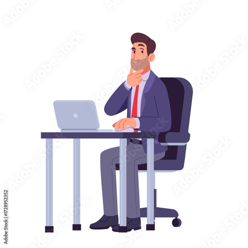 Thoughtful businessman thinking at office desk