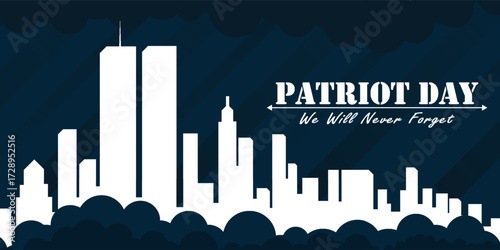 Usa Patriot day 9.11, plane crash social media design. Nine eleven twin tower vector on grey background. we will never forget. American Patriot Day banner, Patriot Day 9 11 USA Background