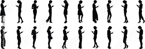 Collection of Diverse Female Silhouettes Using Mobile Phones: Communication, Technology, Connectivity, Modern Lifestyle, Social Media, Digital Device, People, Women