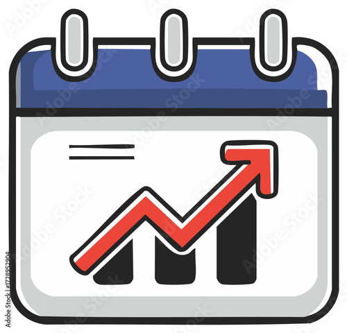 Calendar with rising graph indicating positive growth and development