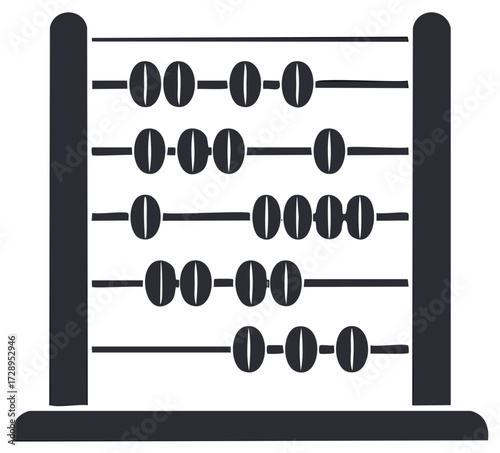 Dark Silhouette of a Traditional Abacus with Five Rows of Beads
