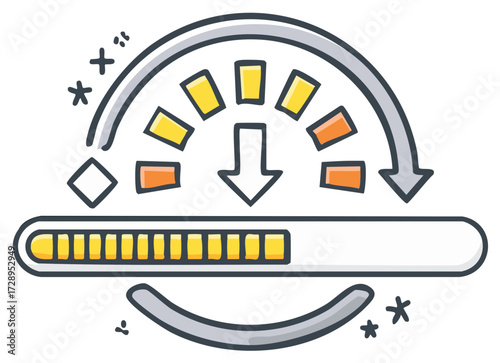 Doodle style progress bar and speed indicator with downward arrow and circular motion