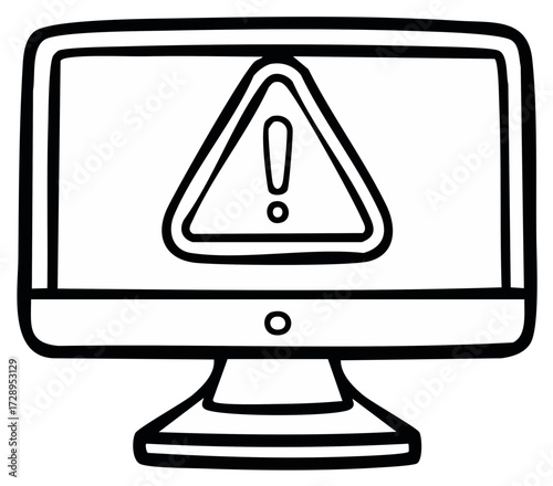 Desktop Computer with Error Warning Hand Drawn Icon Vector Illustration Isolated