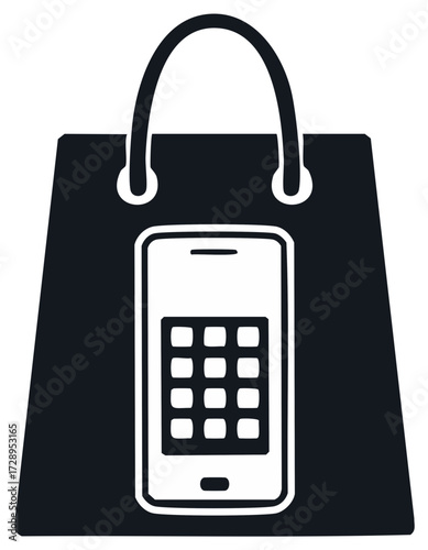 Black shopping bag with a white mobile phone icon displaying a keypad