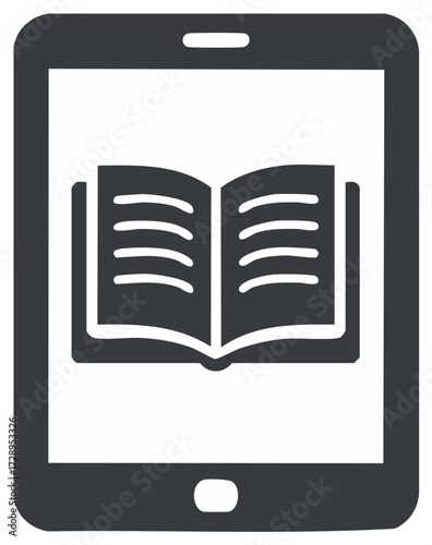 E-reader displaying an open book with text, digital learning application, knowledge at fingertips