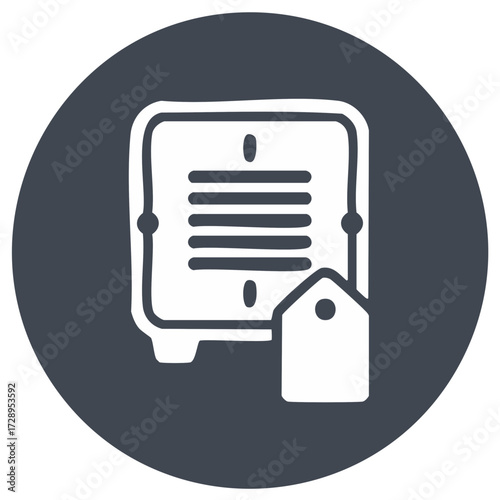 Hand drawn icon of a document with a price tag attached representing retail or pricing