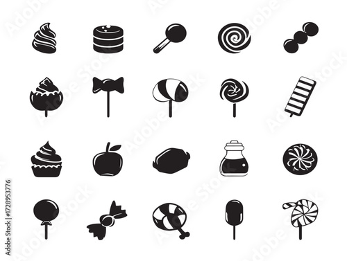 Sweets and candies silhouette icon vector illustration solid black symbol for dessert