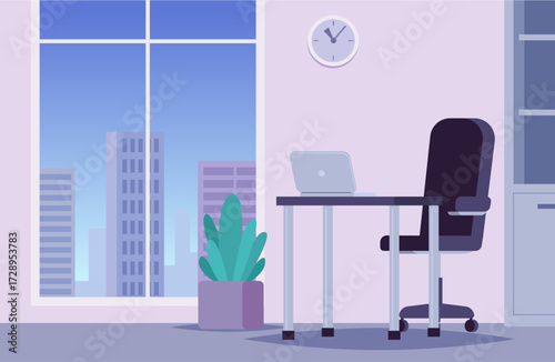 Title: Empty modern office workspace with laptop on desk