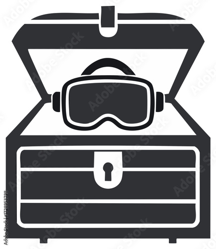 Virtual reality headset inside a treasure chest illustration