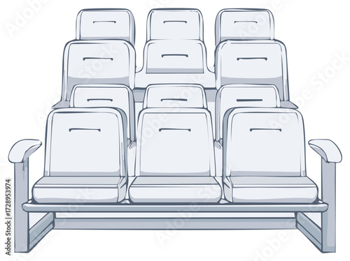 Simple monochrome illustration of empty stadium seating in neat rows awaiting an audience