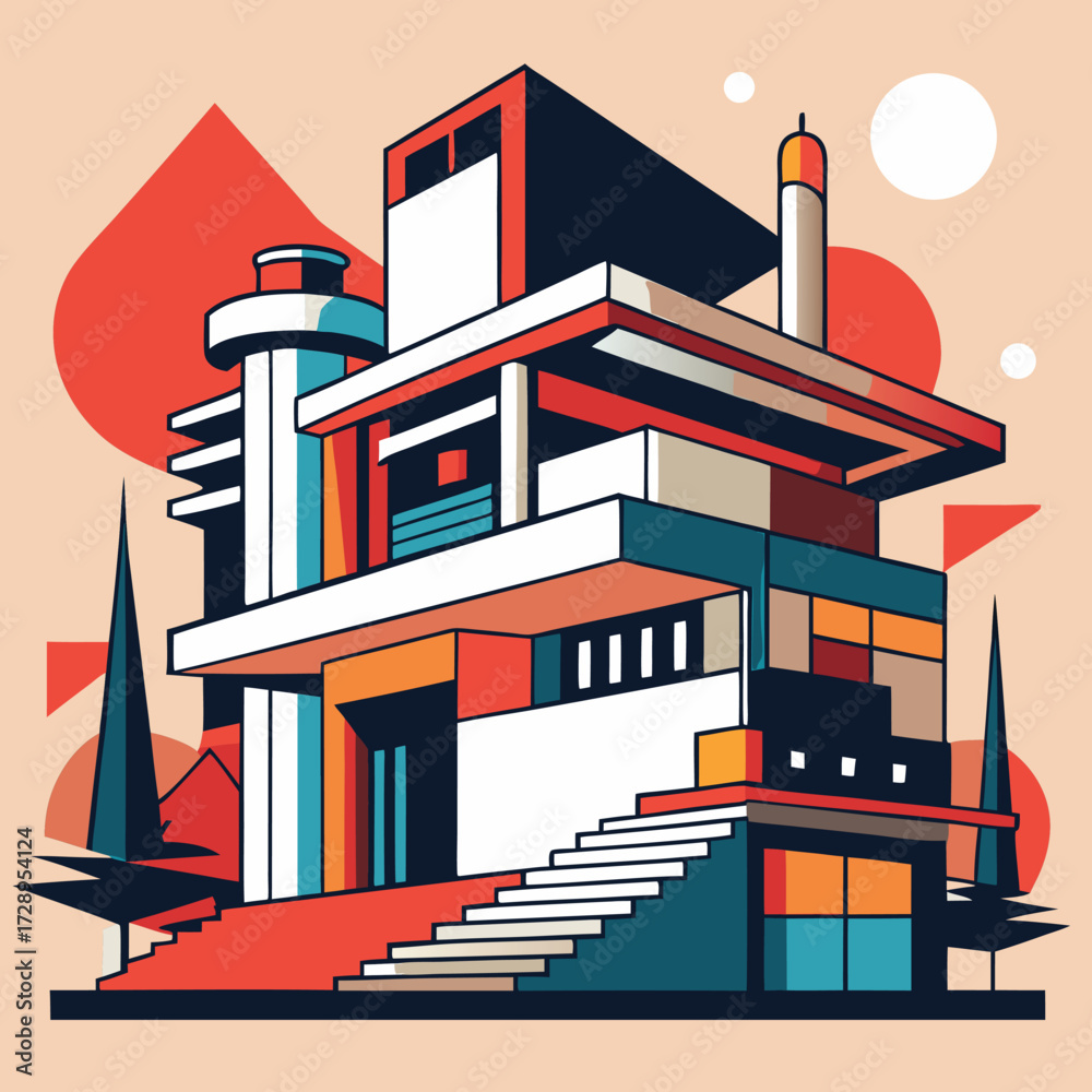 Naklejka premium Abstract modernist architectural sketch with geometric shapes and clean lines suitable for design projects