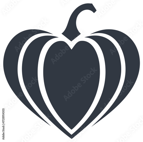 Stylized Pumpkin Silhouette with Heart Shape Center and Curved Vertical Stripes