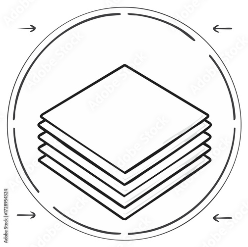 Stacked layers of documents inside a circular outline with arrows representing compression and optimization