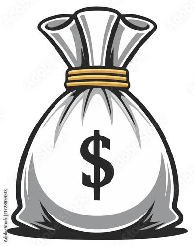 A classic cartoon money bag with a dollar sign symbol vector illustration