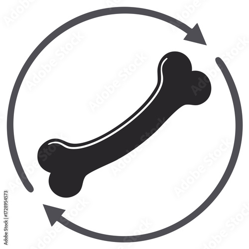 Bone Treat Icon with Circular Arrows Symbolizing Refreshment or Repetition