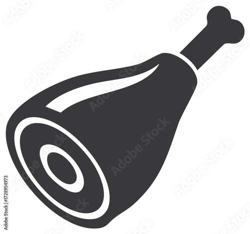 Pork ham leg icon with bone simple black and white vector graphic for food menu