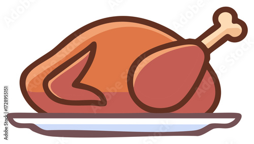 Stylized illustration of a whole roasted chicken or turkey on a serving platter