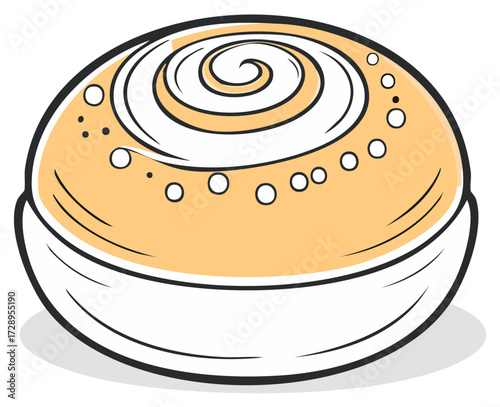 Delicious sweet bun with spiral icing and decorative dots illustration