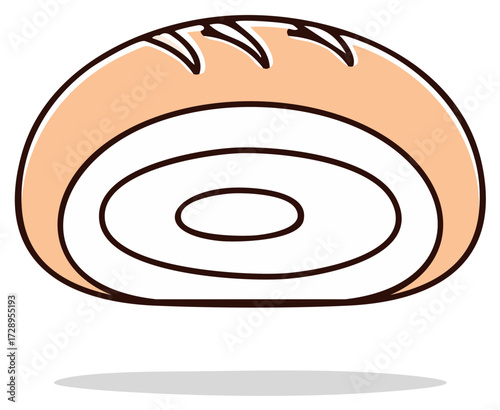 Simple cartoon illustration of a sliced loaf of bread or sweet roll cake