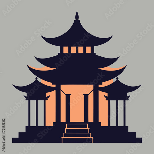 Minimalist asian temple silhouette icon for traditional architecture and culture