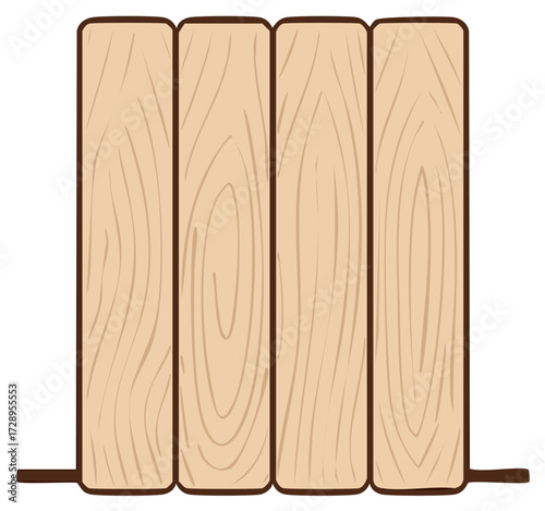 Illustrated Wood Fence Element with Plank Design and Texture Details Simple Wood Panel Fencing