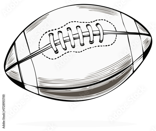 Engraved illustration of an American football with detailed stitching and texture