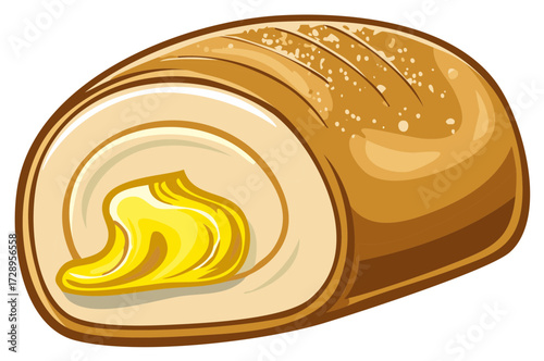 Delicious Slice of Swiss Roll Cake with Creamy Filling Artistic Food Illustration