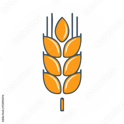 Stylized illustration of a single golden wheat stalk with seeds