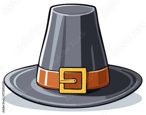 Pilgrim hat illustration with a gray crown and brown buckle for Thanksgiving.