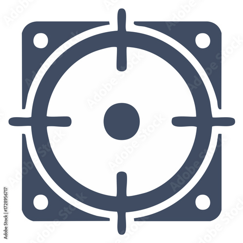 Stylized target or aim symbol in dark blue on white background.
