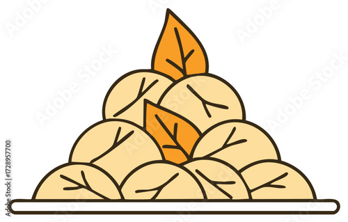 Steamed Buns with Leaves on Dish Dumplings Delicious Asian Cuisine Vector