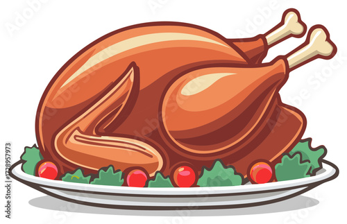 Roasted Turkey Platter with Vegetables Illustration for Holiday Feast Celebrations