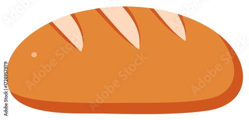 Cartoon loaf of bread with tan crust and scoring, fresh baked breakfast staple