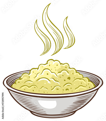 Steaming Bowl of Mashed Potatoes Freshly Prepared Comfort Food Meal Illustration