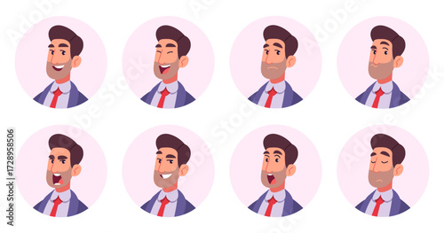 Businessman facial expressions avatar set vector collection