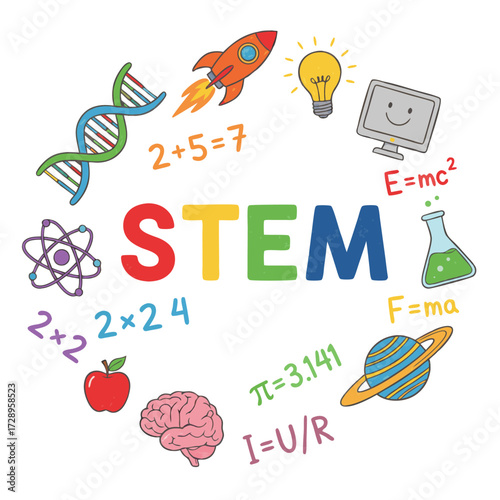 Colorful STEM Illustration with Educational Elements