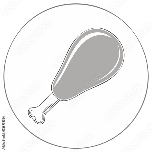 Grayscale chicken leg drumstick icon vector illustration for food menus and healthy eating concepts