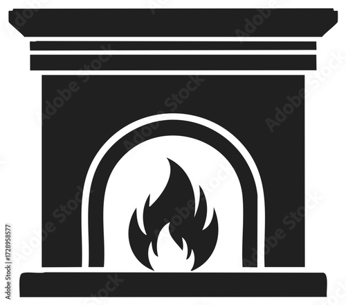 Fireplace with Burning Flames Heat and Interior Design Element Illustration