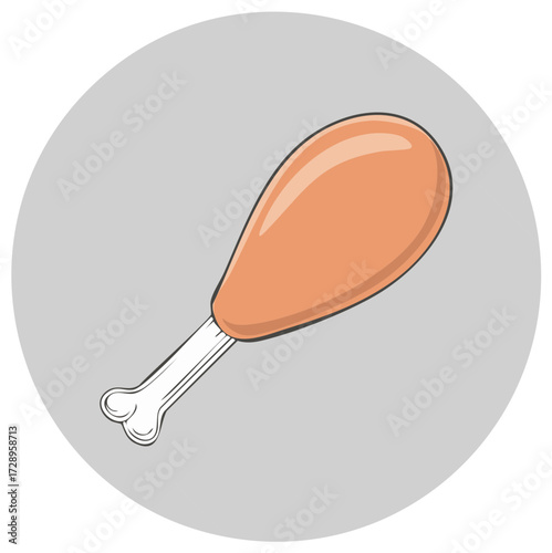 Cartoon Chicken Leg Illustration Delicious Fried Meat With Bone in Gray Circle