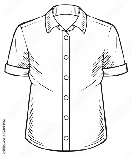 Women's short sleeve button down shirt fashion illustration with rolled cuffs