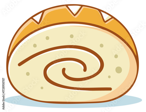Cute cartoon Swiss roll cake slice with a sweet creamy swirl filling illustration