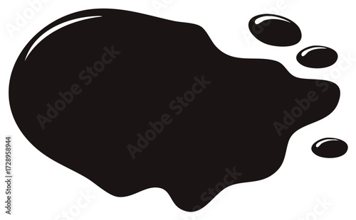 Black Spill With Drips Abstract Design Graphic Illustration Shape Spot Blot Liquids