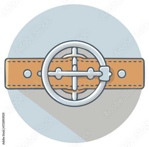 Leather belt with metal buckle and stitching illustration