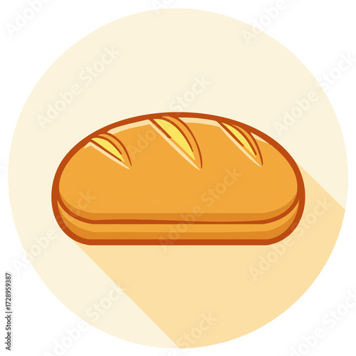 Stylized Golden Loaf of Bread with Scoring and Long Shadow