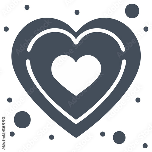 Graphic heart icon with nested hearts and dots for love and romance