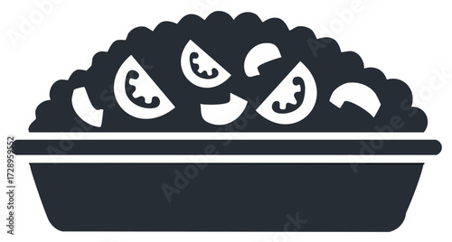 Simple glyph icon of a food dish with fresh tomatoes representing a salad or casserole