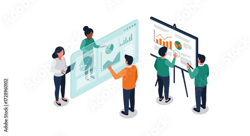 AI-Powered Strategic Overview: Flat Design Illustration for Business Innovation