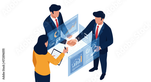 Strategic Vision & Workflow Optimization: Modern Flat Design Illustration for Digital Business Planning & Operations Overview